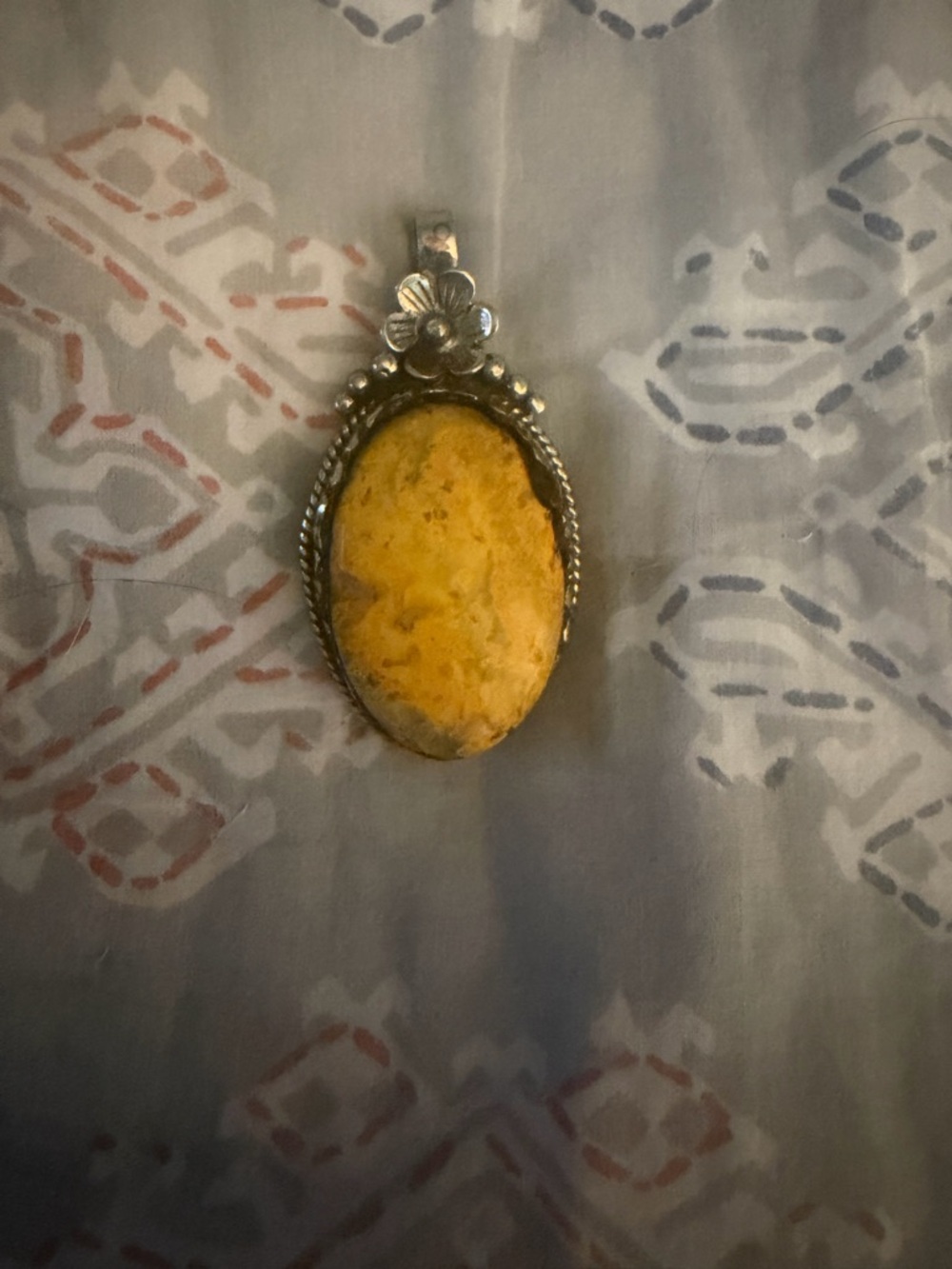 Natural Stone Tibetan Silver Floral Pendant